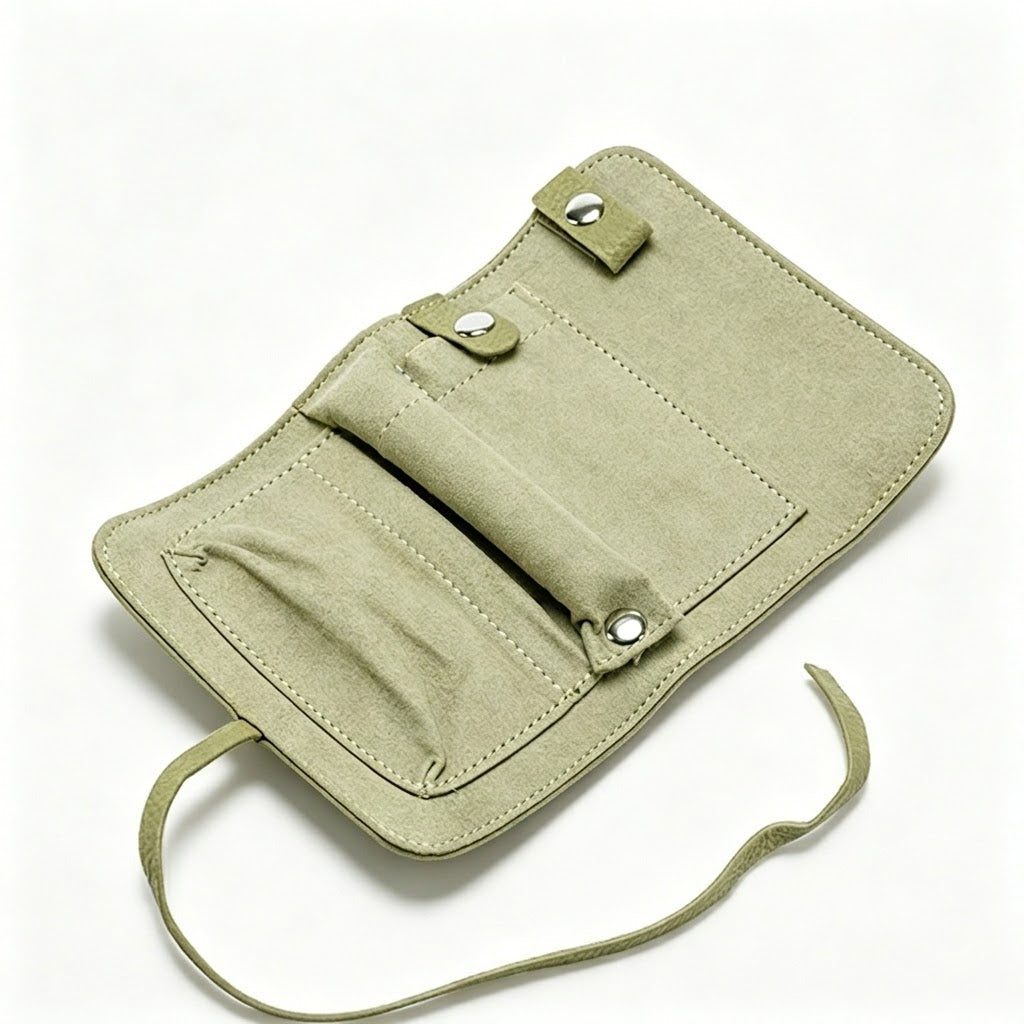 Portable Roll-Up Leather Jewelry Pouch