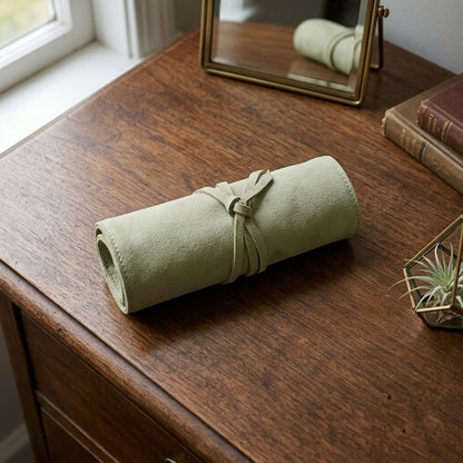Portable Roll-Up Leather Jewelry Pouch