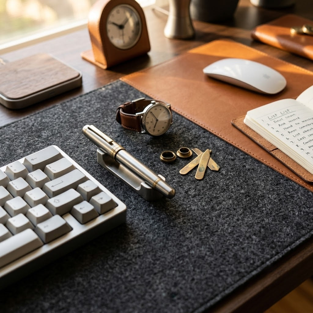 Dual-Sided Felt & Leather Desk Mat