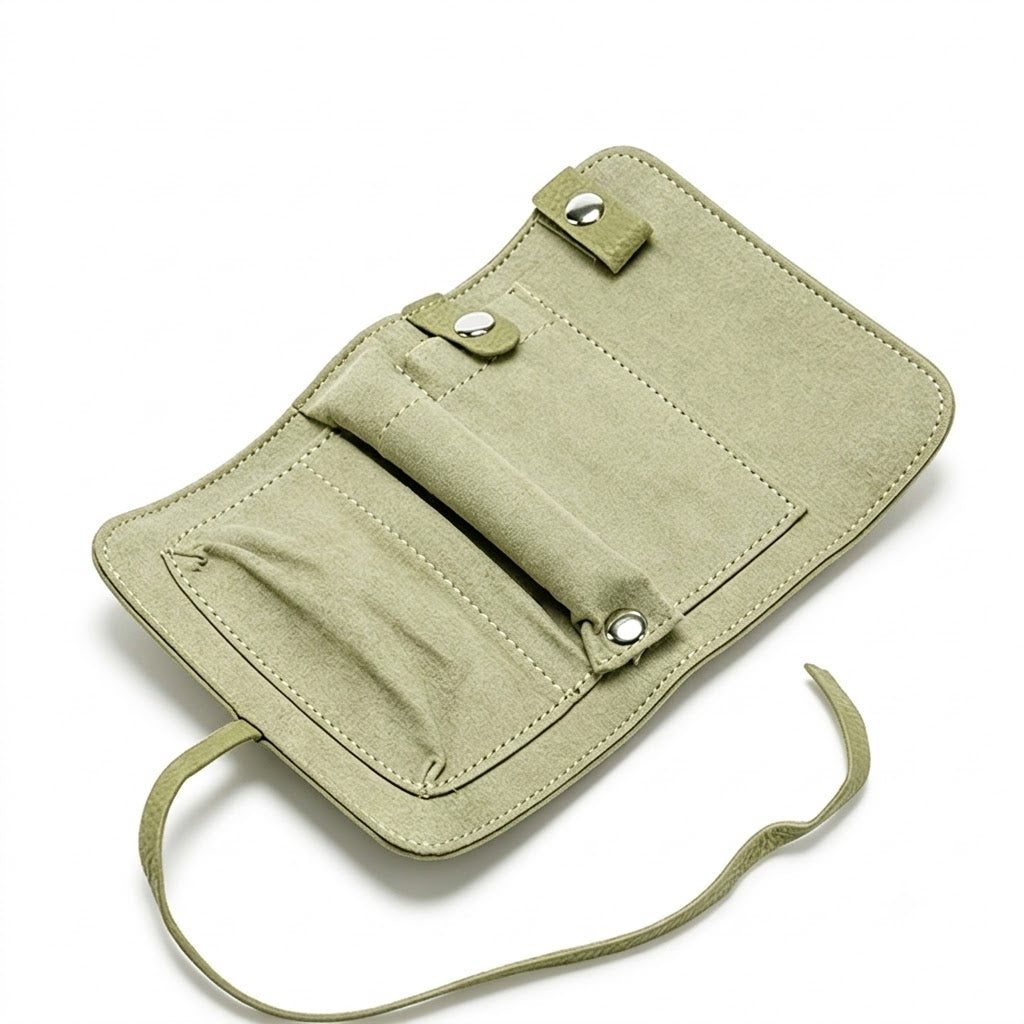 Portable Roll-Up Leather Jewelry Pouch