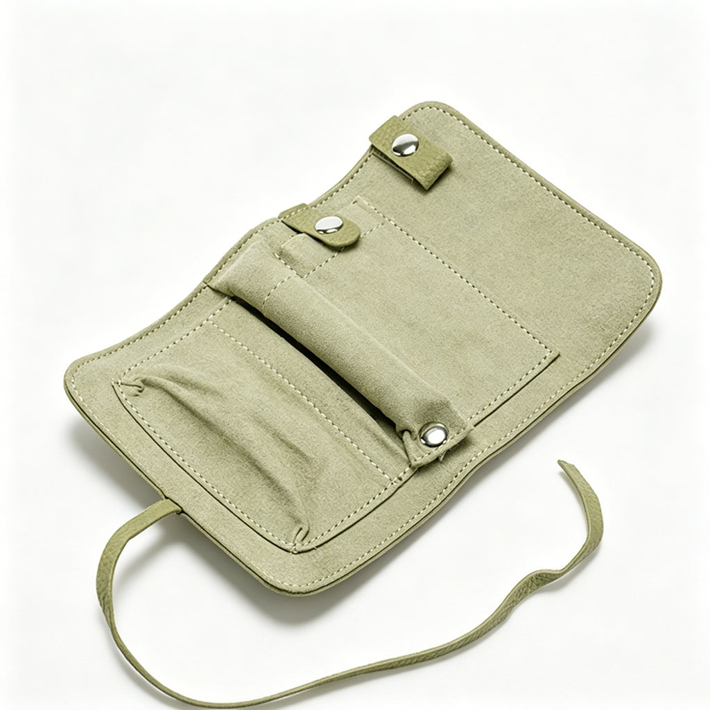Portable Roll-Up Leather Jewelry Pouch